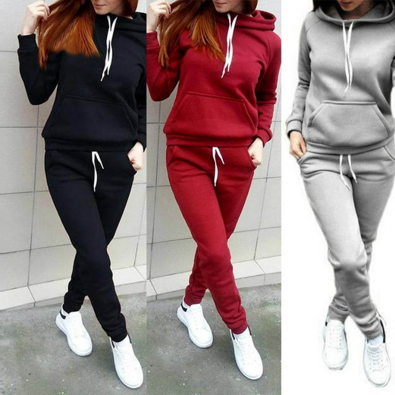 NEW Athleisure Set in Red Hooded Joggers Outfit 2 Piece 