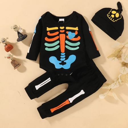 

Leutsin Baby Boys Short-Sleeve Bodysuit Infant Baby Print New Baby Halloween Long-sleeved Romper + Trousers + Hat Suit
