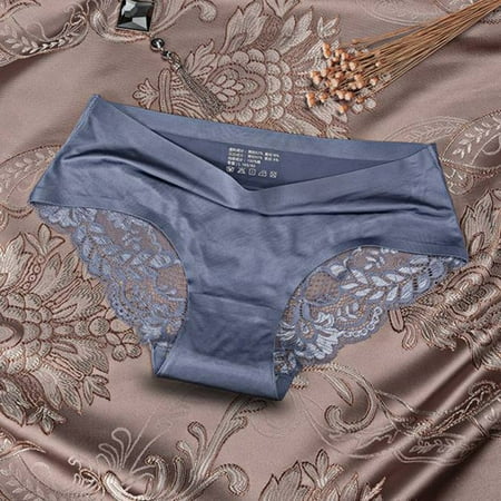 

Miayilima Women Breathable Ice Silk Texture Seamless Brief Briefs Panties Women s Mid Waist Lace Ladies Panties