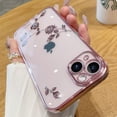 thumbnail image 6 of Cute Diamond Case Compatible with iPhone 14 6.1 inch, Soft Bling Glitter Rhinestone Rose Flower Plating Cover with Camera Lens Protection Clear Back Cases for Women Girls(Rose Gold), 6 of 12