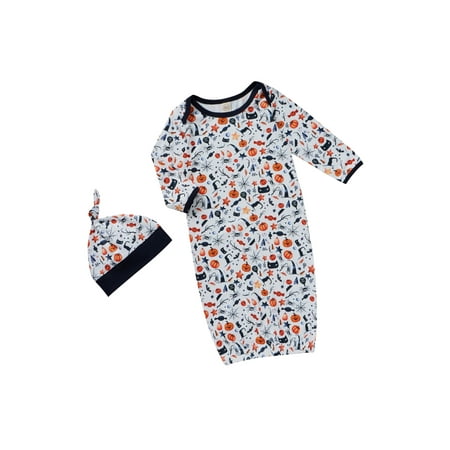 

SUNSIOM Newborn Baby Boys Girls Halloween Sleeping Bag Nightgown Pumpkin Printed Gown Long Sleeve Outfit+Knotted Cap