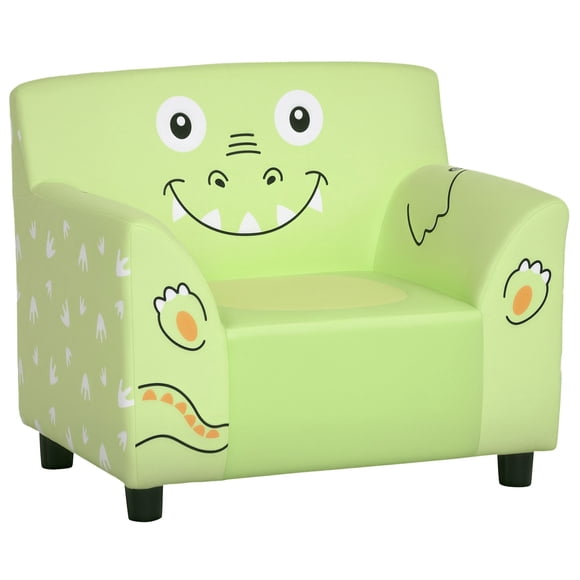 Green Velvet Kids Sofa Chair - Eucalyptus Wood Toddler Couch for Playroom & Bedroom - 22.5" Cozy Seating with Cute Animal Print Design
