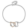 thumbnail image 3 of Diamond2Deal 925 Sterling Silver Rh-Plated Rose-tone Double Heart w/1in ext Bracelet for Women 8", 3 of 7