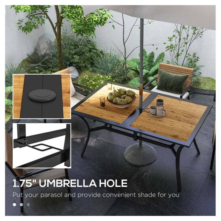 cheap plastic patio table with umbrella hole Outsunny 36.25" Dia Round Hole, Outd This round outdoor dining table is just the right size for a smaller patio Rectangular Patio Table with Umbrella