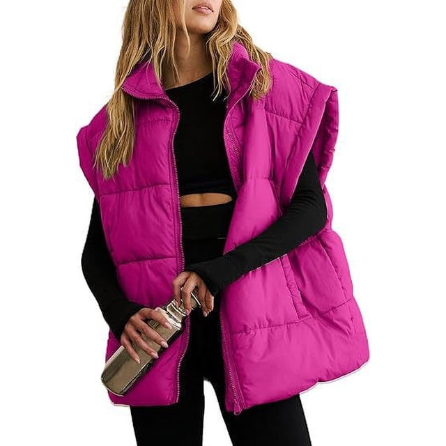 Chaleco acolchado de algodón con bolsillos y cremallera de color liso para mujer, elegante abrigo de viajero con cuello alto a la moda