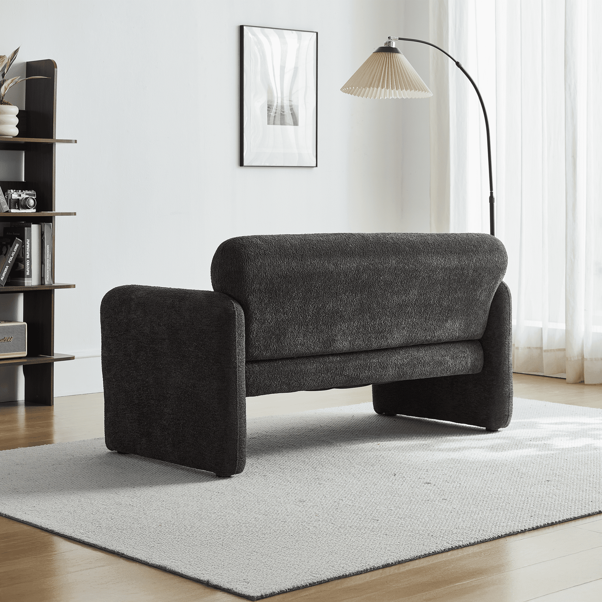 MAYEERTY 59"Velvet Fabric Sofa, Modern Loveseat Furniture with Support Pillow for Apartment, Office, Living Room & Bedroom, Tool-Free Assembly.