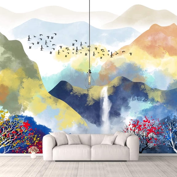 Idea4wall 4pcs Chinese Style Landscape Peel and Stick Wallpaper Removable Wall Murals Large Wall Stickers for Home Decoration, 66"x24"