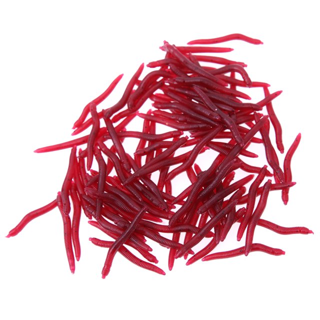 100 unids/lote señuelo de pesca de plástico blando cebo gusano rojo biónico 4cm para pesca