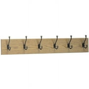 Safco, SAF4217MO, 6-Hook Wood Wall Rack, 1 Each, Oak Base,Brass Hook