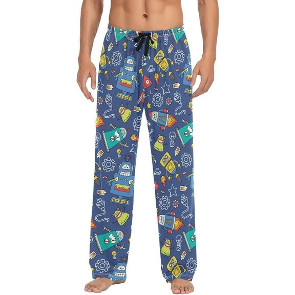 Top-kevin Colorful Robots Pajama Pants Men's Pajama Bottoms Lounge Sleepwear PJs Casual Sleep Pants
