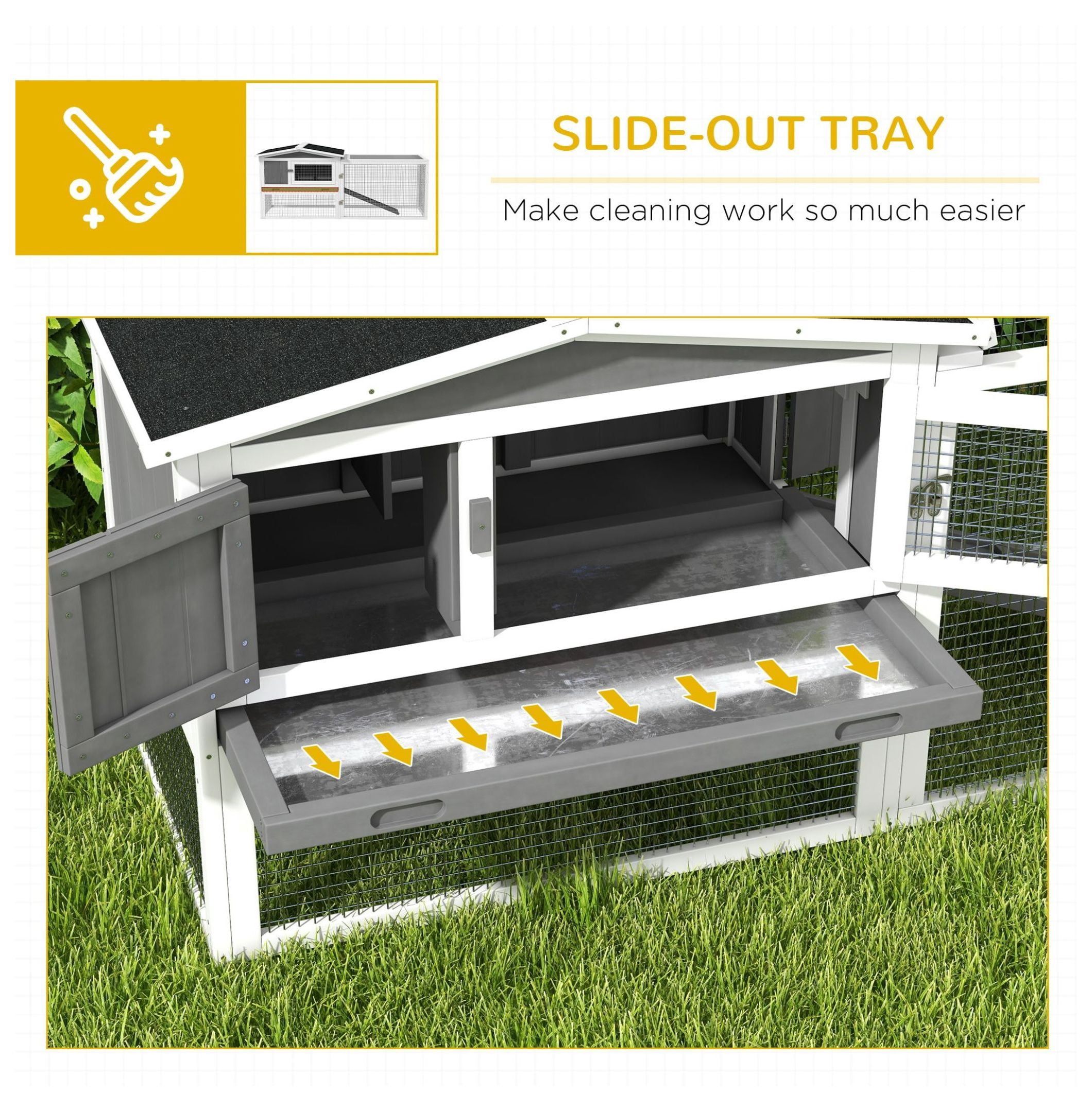 Rabbit Cage Outdoor, 2 Levels Bunny Hutch Outdoor Rabbit Pen w Slide Out Tray Detachable Run Small Animal House Light Grey