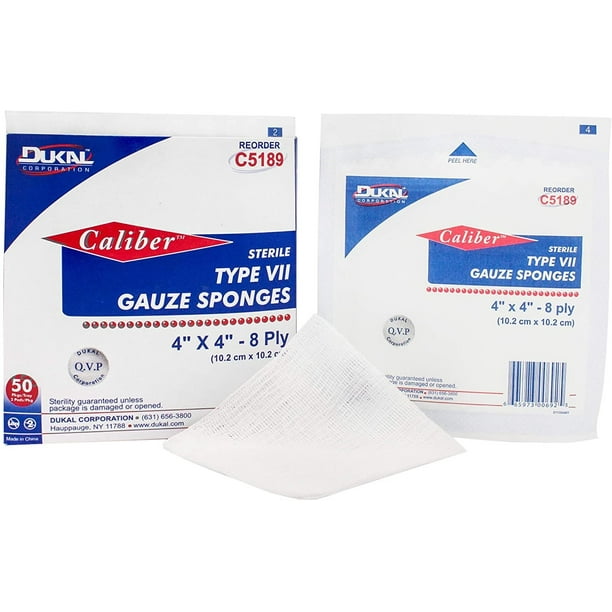 Dukal Type VII Gauze Sponges 4" x 4". Case of 1200 8ply Gauze