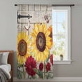 thumbnail image 3 of Red Yellow Sunflowers Sheer Curtains 96" Long, Retro Rustic Barn Doors Butterfly Brown Light Filering Curtains, Privacy Drapes Simi Floor to Veiling Curtain for Living Room Large Window Treatment, 3 of 9