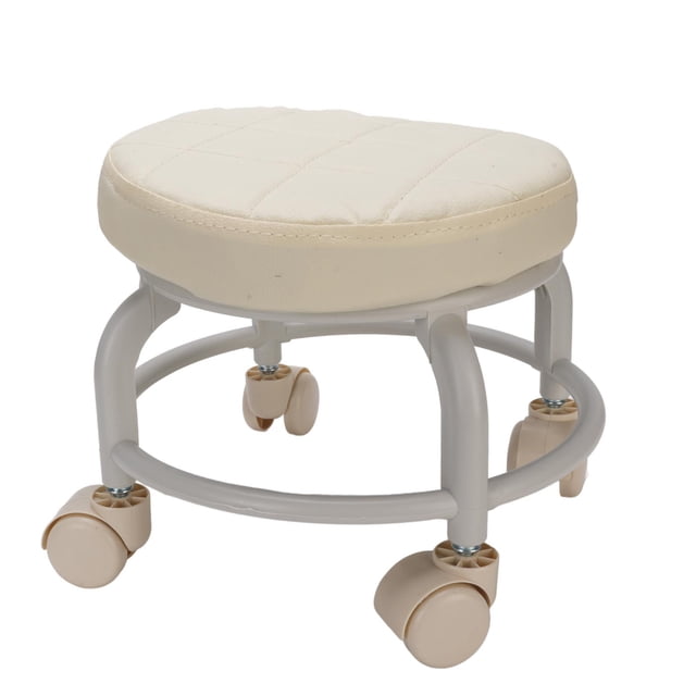 Taburete Bajo, Taburete Con Ruedas Liso, Cuero PU Ergonómico Beige Para Garaje