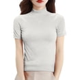 thumbnail image 3 of Summer Tops for Women Short Sleeve Mock Neck Sweater Top Turtleneck Pullover Shirt Fashion, 3 of 6