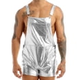 thumbnail image 2 of Sxiwei Men's Shiny Metallic Bib Overalls Dungarees Suspender Hot Shorts Pants Festival Party Clubwear Silver M, 2 of 7