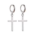 thumbnail image 1 of Sterling Silver Cross Hinged Piercing Huggie Hoop Earrings Minimalist Jewelry, 1 of 5