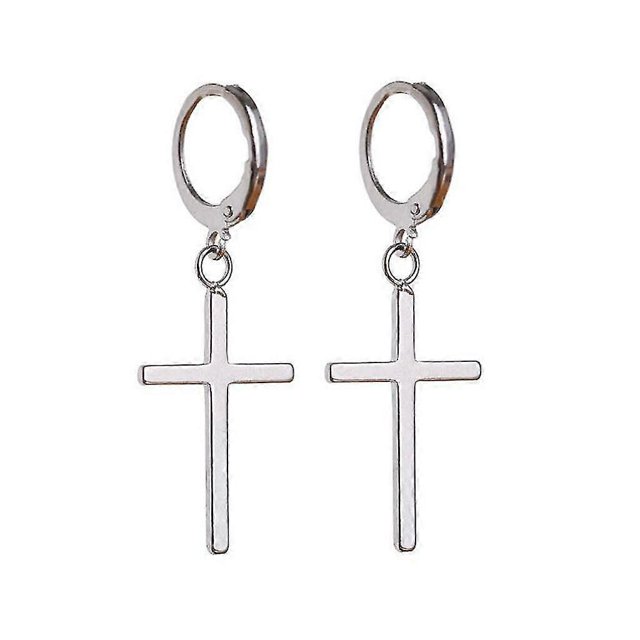 Sterling Silver Cross Hinged Piercing Huggie Hoop Earrings Minimalist Jewelry