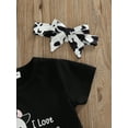 thumbnail image 6 of Genuiskids Kids Toddler Baby Girl Cow Outfit Summer Letters Printed Short Sleeve T Shirt Top Cow Print Flared Pants Set, 6 of 8