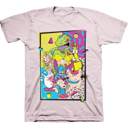 Mens Nickelodeon 90s Throwback Shirt - Retro Nick Group tee - Classic Nick Graphic T-Shirt (Soft Pink, XX-Large)