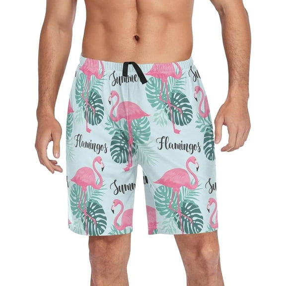 GZHJMY Flamingo Pajama Pants Short for Men, Lounge Pants Lightweight Men Pajama Bottoms with Drawstring Pockets, Christmas New Year Birthday Gifts, Large