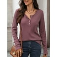 thumbnail image 6 of Mengpipi Women’s Henley Tops Fall Spring Long Sleeve Button Neck Waffle Knit Casual Lightweight Pullover Shirts S-2XL, 6 of 7