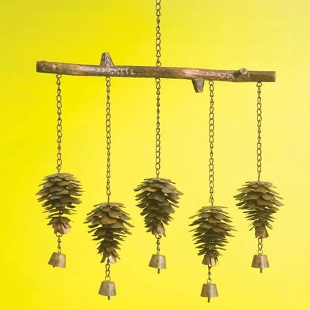 Happy Gardens 26 in Flamed Metal Steel Iron Pine Cone Wind Chime, Handcrafted