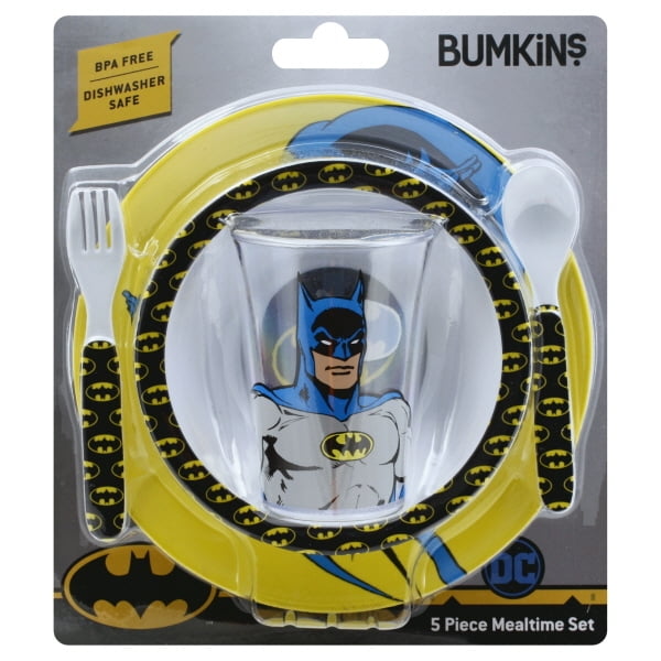Bumkins Batman Kids Dish Set, Plate, Bowl, Cup, Fork and Spoon
