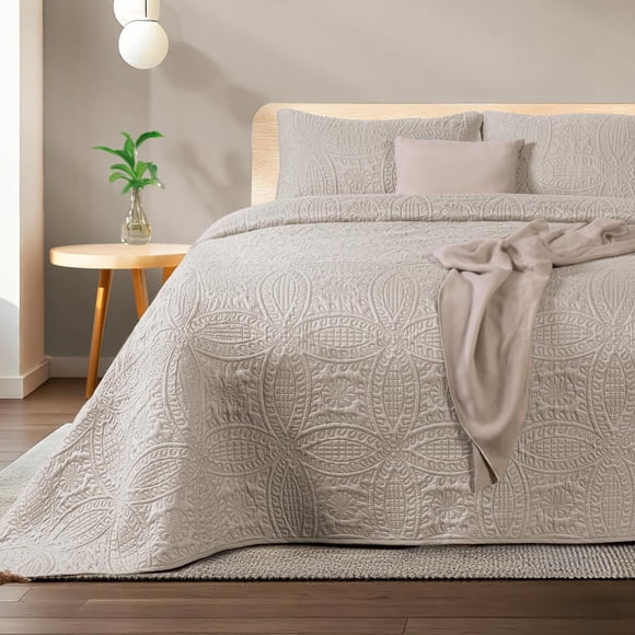 Colcha Dreamlab Moneda Ultra Suave Matrimonial Beige con Fundas de Almohada para Todas Las Estacione