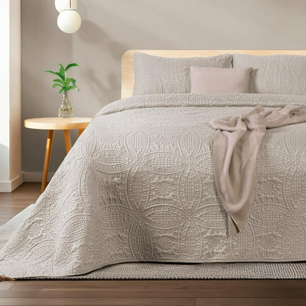 Colcha Dreamlab Moneda Capitonada Ultra Suave Beige para Cama Queen Size