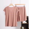 thumbnail image 3 of fatyb Womens Stripe Pajamas Sets V Neck Short Sleeve Tops Loungewear Shorts 2 Piece Ladies Pjs Outfits, 3 of 7