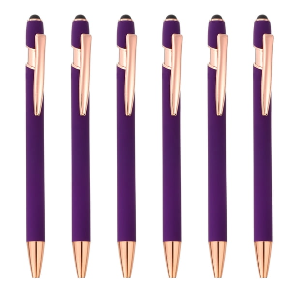 Bolígrafo Uxcell con punta de stylus, bolígrafo de metal, tinta negra, punta media de 1.0 mm, estilo 2, paquete de 6 en color púrpura