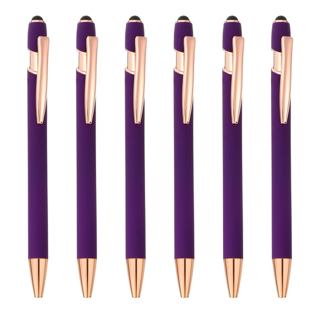 Bolígrafo Uxcell con punta de stylus, bolígrafo de metal, tinta negra, punta media de 1.0 mm, estilo 2, paquete de 6 en color púrpura