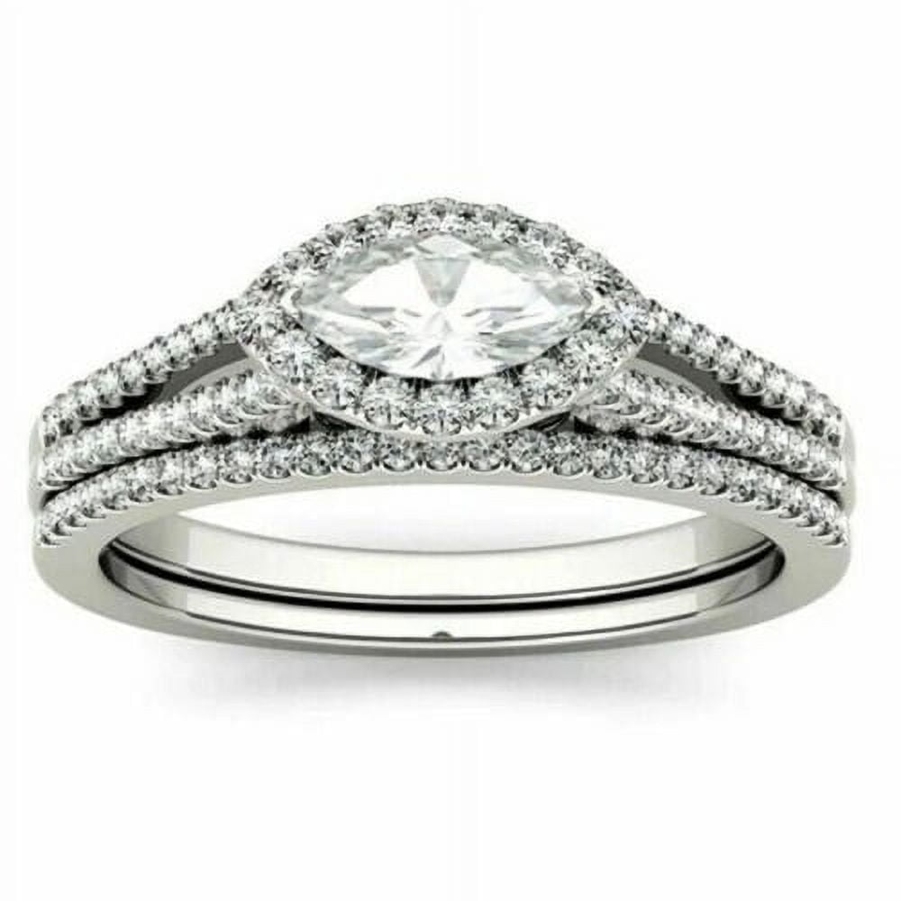 Bridal's Wedding Ring Set, Halo Set Bridal Ring, Split Shank Solitaire With Accents Diamond Ring Set, 14K White Gold Plated, 2.4 Ct Simulated Diamond