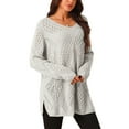 thumbnail image 4 of INSPIRE CHIC Women's V Neck Long Sleeve Hollow Cable Knit Loose Casual Pullover Sweaters, 4 of 4