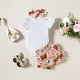 thumbnail image 5 of Usaibhir Baby Toddler Girls 3 Pcs Clothes Summer Outfits Set Ruffles Short Sleeve Top+Flower Print Shorts+Bow Hairband Set 0-18M, 5 of 12