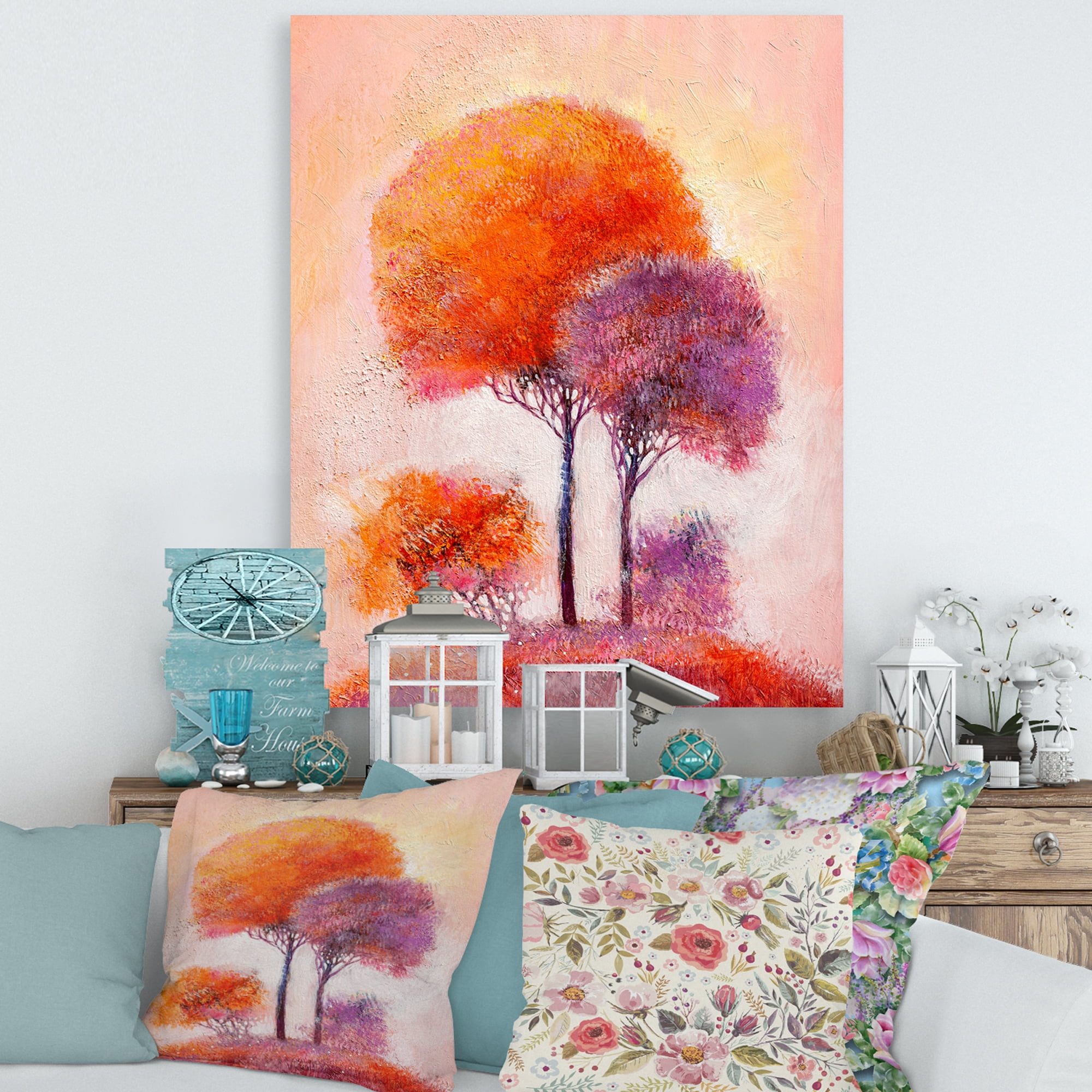 Colourful Trees Abtract Impression I 12 in x 8 in Painting Canvas Art Print, by Designart