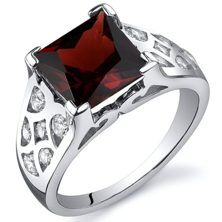 Peora 3.00 Ct Garnet Engagement Ring in Rhodium-Plated Sterling Silver