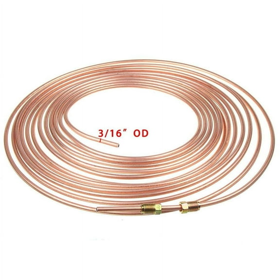 25ft Coil Roll 3/16" OD Copper Nickel Steel Brake Line Tubing   16x Fittings Nut