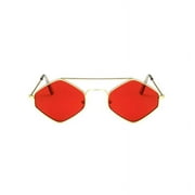Lucky Trendy Polygon Sunglasses Retro Designer Style, Red Color