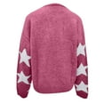 thumbnail image 6 of Womens Sweater Star Jacquard Knit Sweaters Pullover Crew Neck Knitted Tops Fall Sweater Pink L, 6 of 7