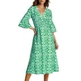thumbnail image 2 of Pisexur Robes Femmes Belle Robe d'Été pour Femmes, Mode Femmes Été Décontractée Col en V Manches Courtes Imprimé Longue Robe Vert, m, 2 of 7