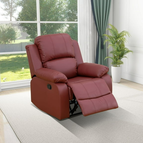 TrumanPick Manual Recliner Chair,Overstuffed Leather reclining Armchair Home Theater Recliner Sofa for Living Room,Red