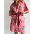 thumbnail image 5 of Women's Embroidered Tie Waist Shirt Dress with Buttoned Front Belted Silhouette 100% Polyester Everyday Wear Style, 5 of 7