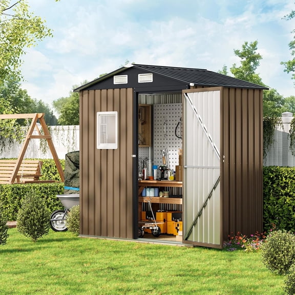 5X3X6.1FT Outdoor Steel Storage Shed with Frame Floor and Lockable Doors, Ideal for Garden, Backyard, Patio Storage