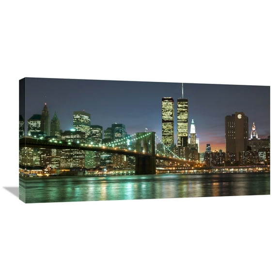 Global Gallery Mancini 'The Brooklyn Bridge and Twin Towers at Night' Canvas Wall Art