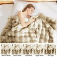 thumbnail image 2 of Soft Luxury Faux Fur Bubble Blanket, Thick Warm Cozy Throw Blanket for Couch, Plush Fluffy Blanket for Sofa and Bedroom Women Gift, 50” x 60”, Tie-dye Camel, 860GSM, 2 of 5