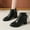 Black, variant on Women's Pointed Toe Ankle Boots for Women Mid Heel Decorative Bow Back Faux Leather Lace Up Casual Winter Shoes Black 37