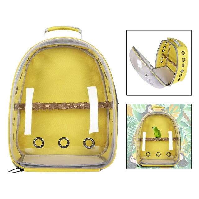 Bird Carrier Bag Cage Pet Parrot Backpack Shoulder Strap Transparent Cover with Yellow