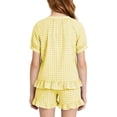 thumbnail image 5 of Vornjynx Kids Girls Outfit Sets Puff Sleeve Tops and Ruffle Hem Shorts Plaid Print 2026 Summer Comfort Clothes 2 Piece Yellow Size 2-3T, 5 of 9